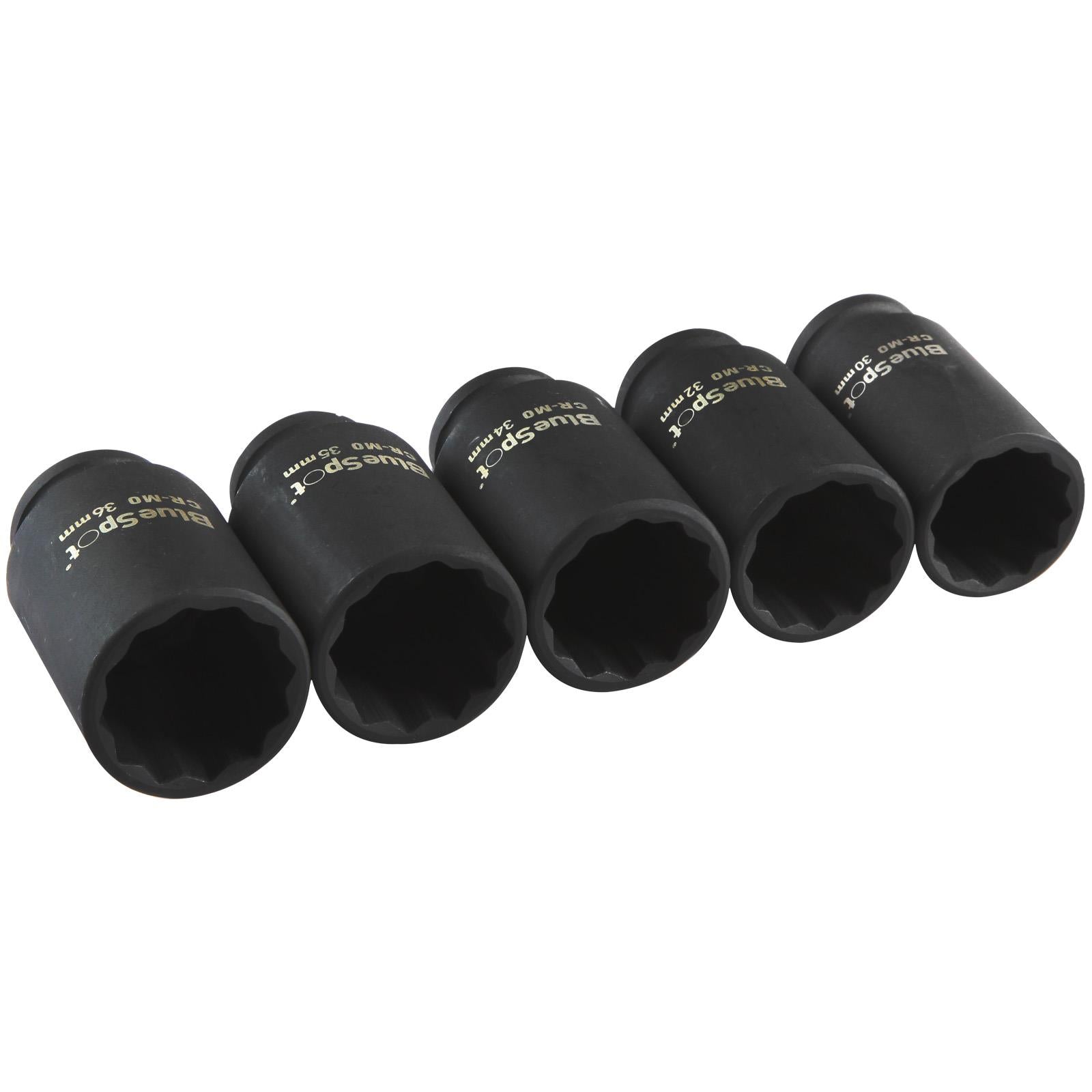 BlueSpot Impact Hub Socket Set 1/2" Drive Chrome Molybdenum 30-36mm 5 Piece