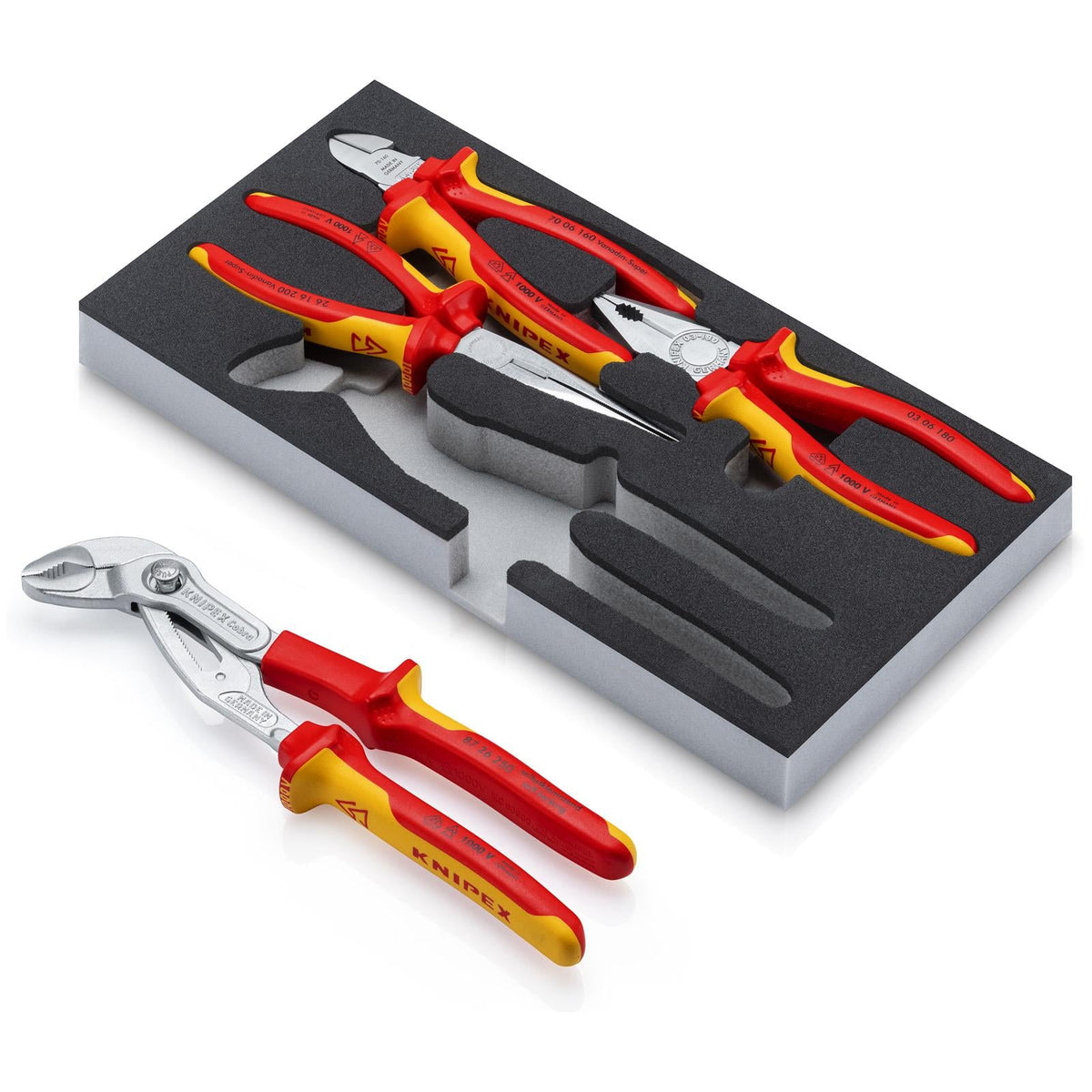 KNIPEX Pliers Set VDE Chrome II in Foam Tray 4 Pieces 00 20 01 V21  White Rose Tools