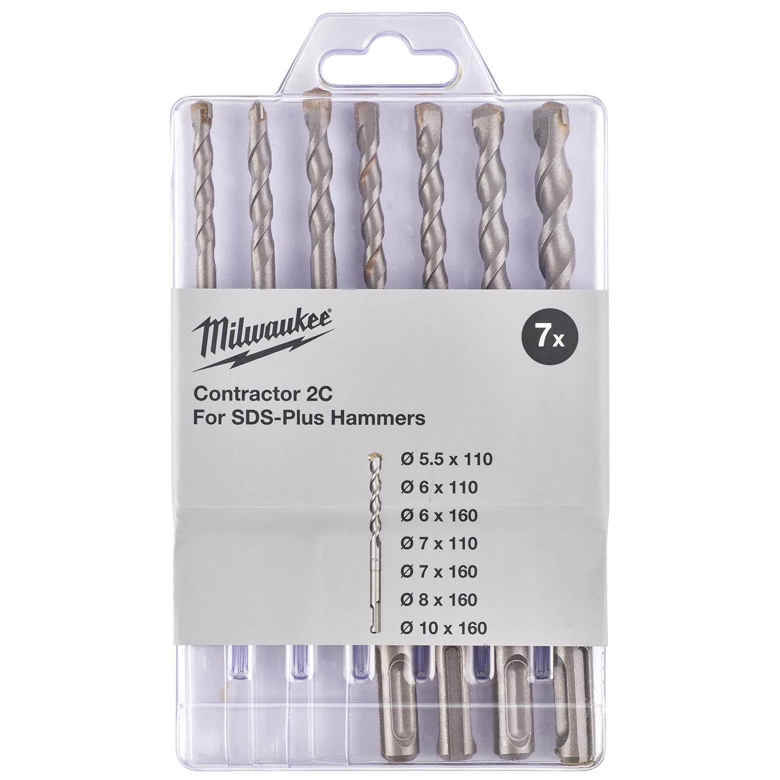 Milwaukee SDS Plus Contractor Hammer Drill Bit Set 2 Cut 7 Piece 5.5-10mm 