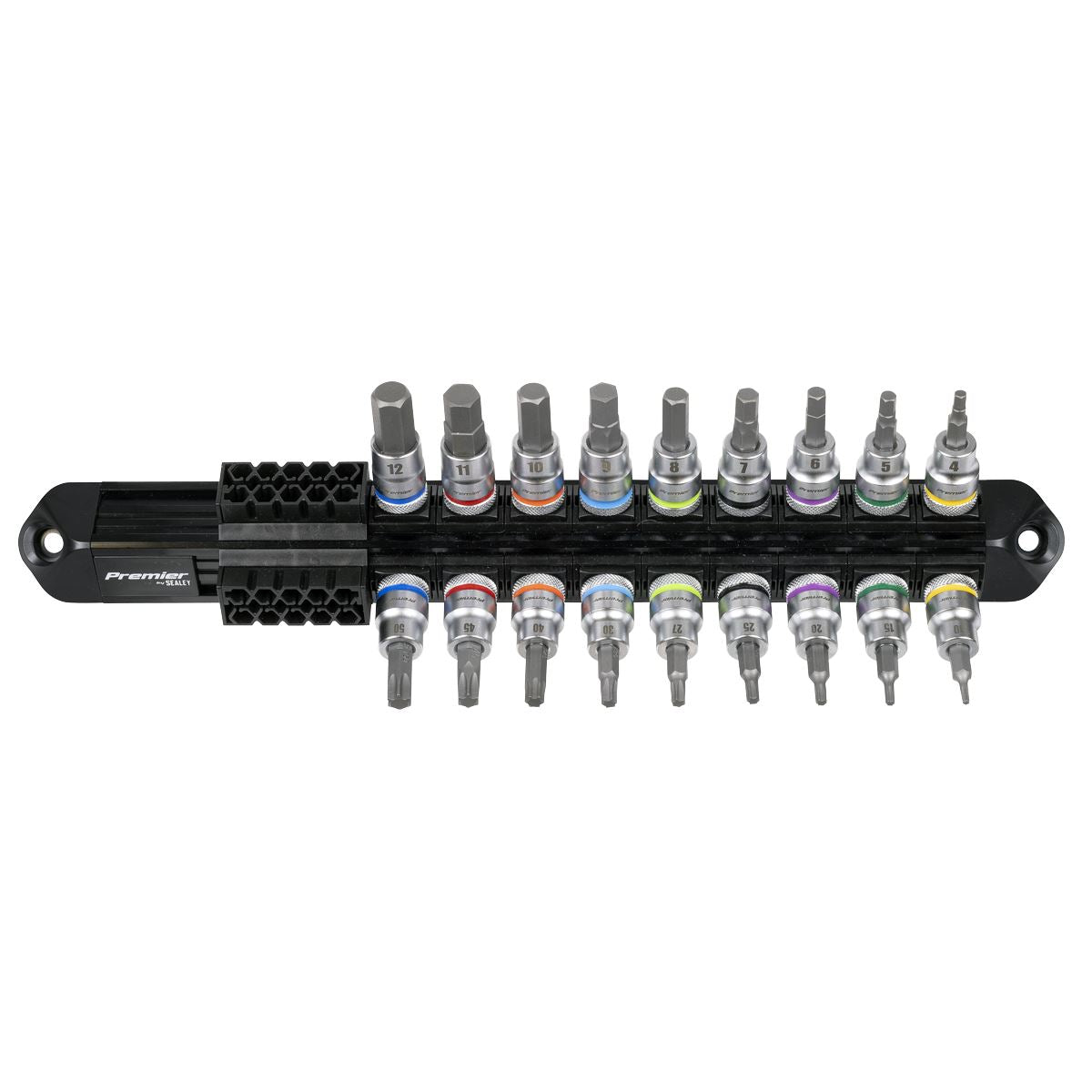 Sealey Premier Platinum Series Hex & TRX-Star* Socket Bit Set 3/8"Sq Drive 18pc  White Rose Tools