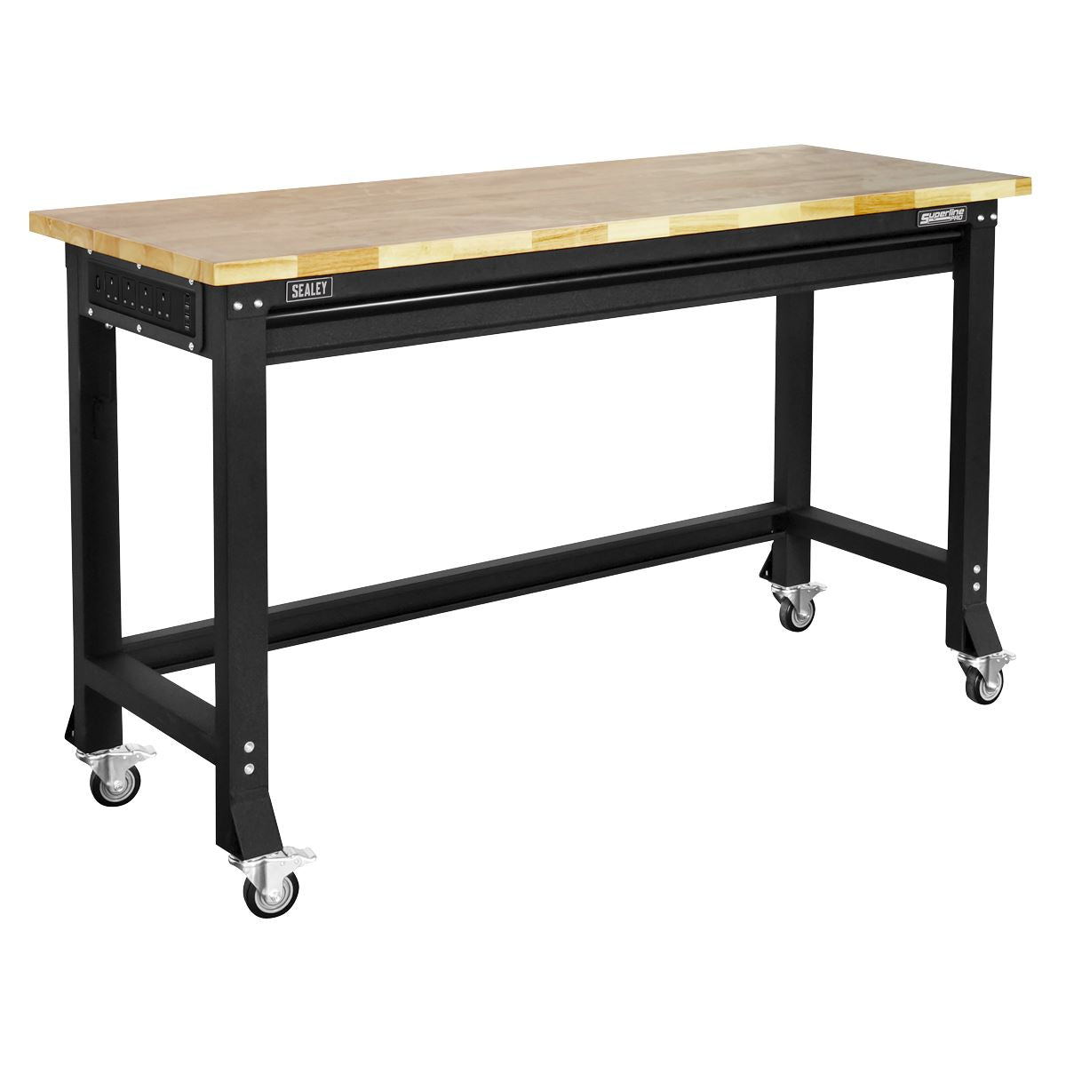 Sealey Superline PRO® Black Edition Heavy-Duty Steel Mobile Workbench with Wooden Worktop 1524mm  White Rose Tools