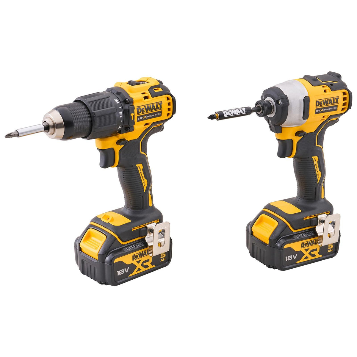 DeWalt 18V Combi & Impact Drill Twin Pack 2 x 5Ah Batteries in TSTAK Case DCK2062P2T  White Rose Tools