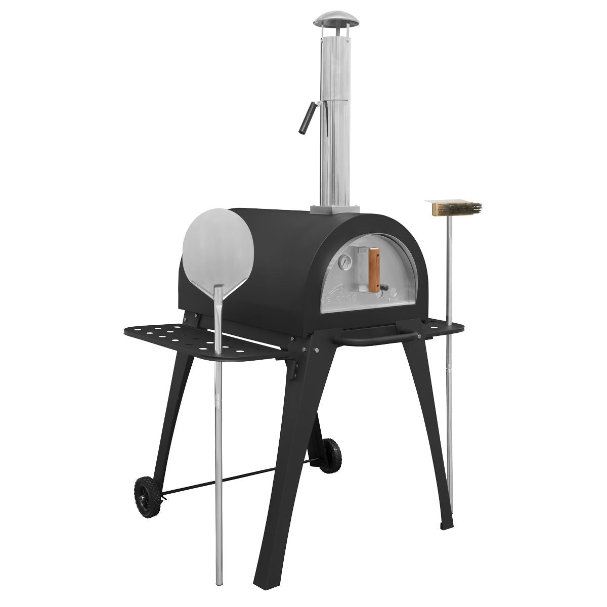 Dellonda Large Outdoor Wood-Fired Pizza Oven & Smoker with Side Shelves & Stand