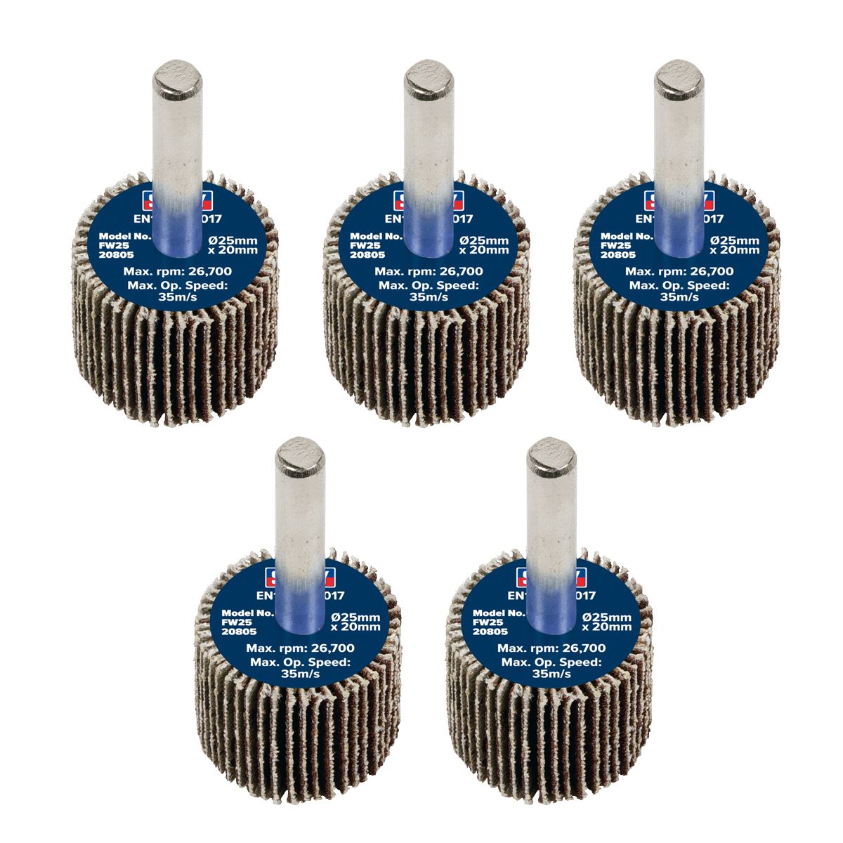 Sealey Abrasive Flap Wheel Ø25 x 20mm 80Grit Ø6mm Shaft - Pack of 5 