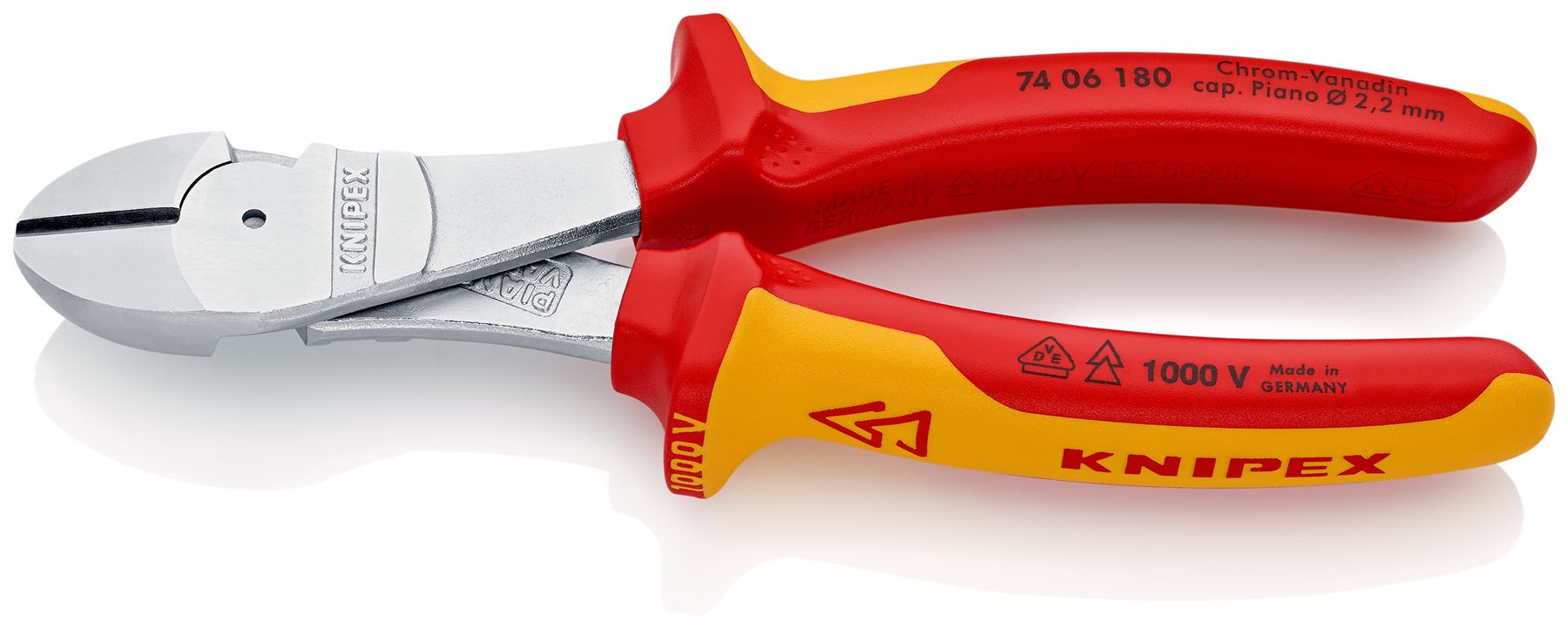 KNIPEX Diagonal Cutting Pliers High Leverage Side Cutters 180mm VDE Multi Component Grips 74 06 180 SB