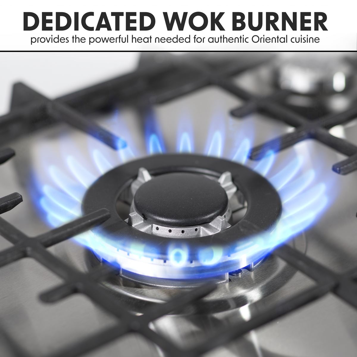 Baridi 70cm Gas Hob, 5 Burner and Cast Iron Pan Supports, Stainless Steel