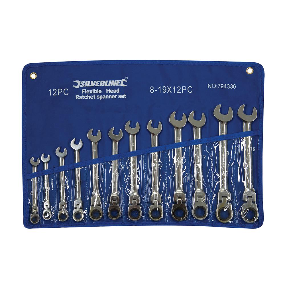 Silverline Flexible Head Ratchet Spanner Set 12pce 8 - 19mm 794336