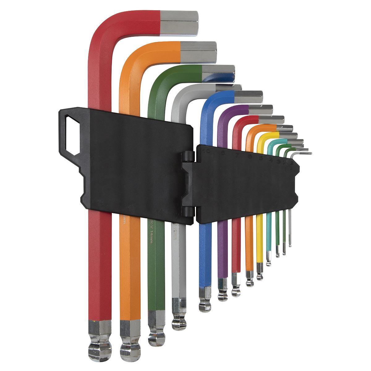 Sealey Premier Jumbo Ball-End Hex Key Set 13pc Colour-Coded Anti-Slip  White Rose Tools