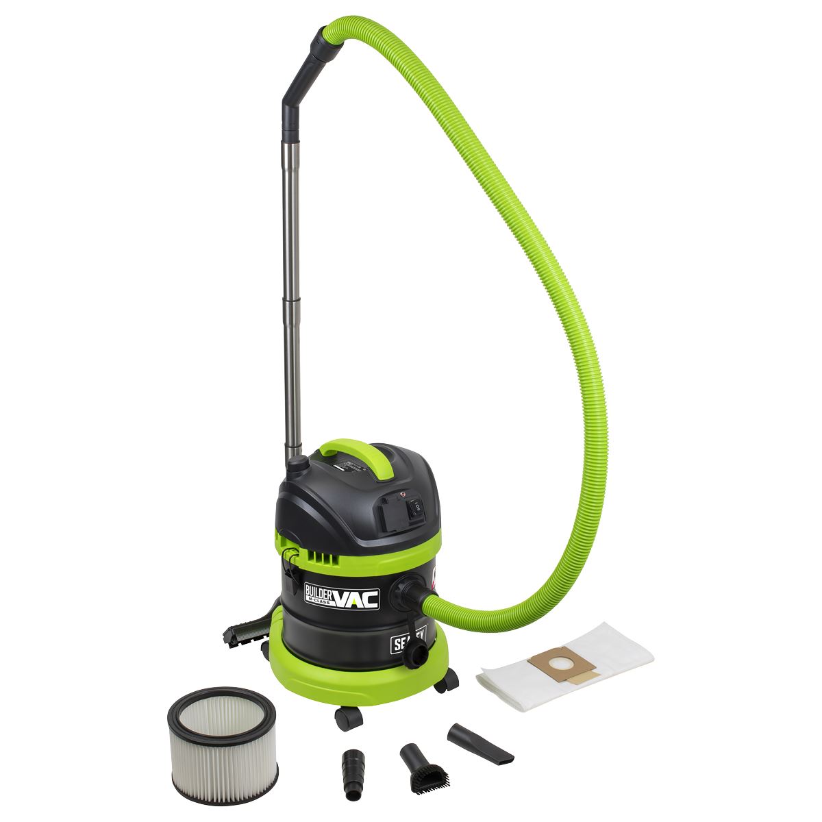 Sealey BuilderVac® Wet & Dry Vacuum Cleaner 15L Stainless Steel Drum M Class Filtration