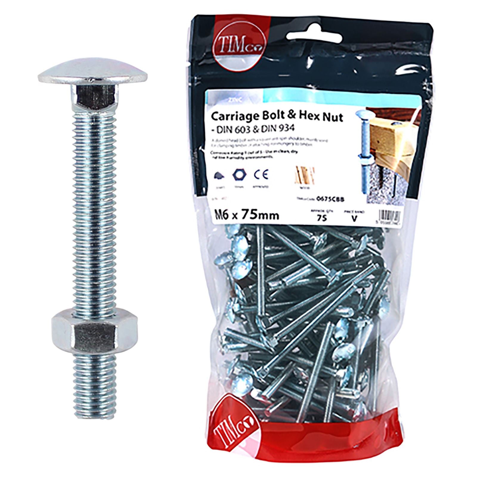 TIMCO Carriage Bolts with Hex Nuts 4.8 Grade Zinc Carbon Steel TIMbag M6-M12 - Choose Size