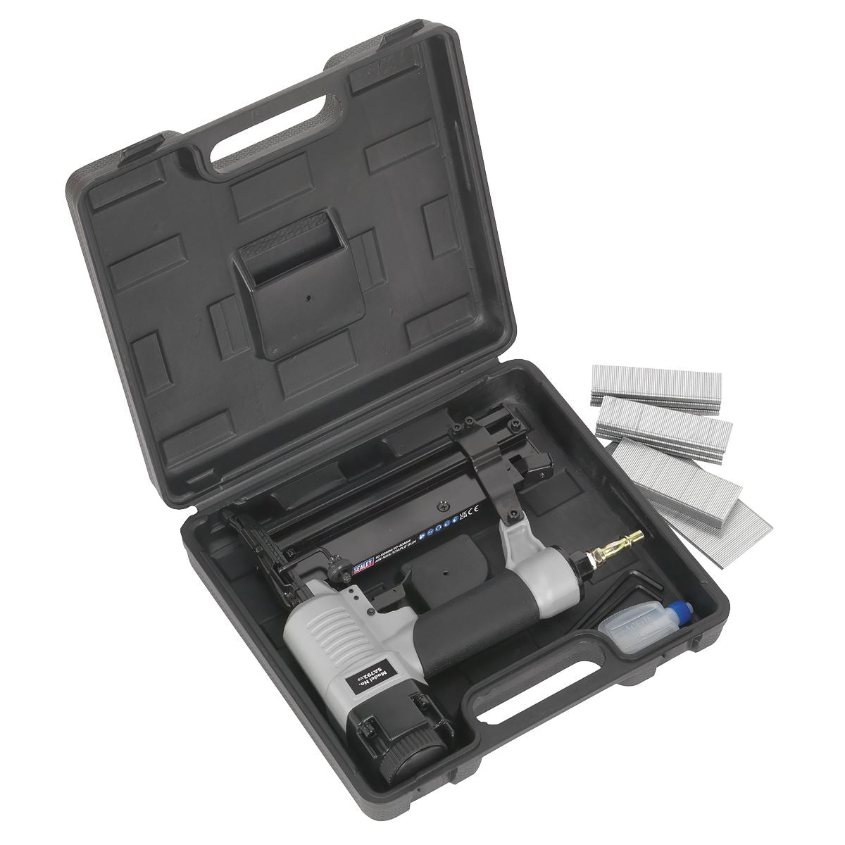 Sealey Air Nail Staple Gun 10-50mm Nails 10-40mm Staples Capacity Nailer Stapler