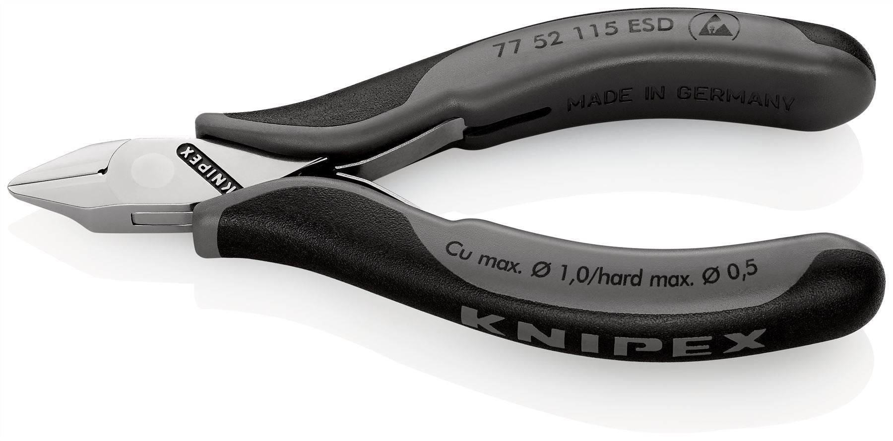 KNIPEX Electronics Diagonal Cutter Pliers Pointed Flat Head Small Bevel 115mm Multi Component Grips 77 52 115 ESD