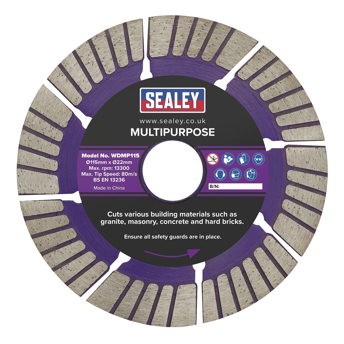 Sealey Cutting Disc Multipurpose Dry/Wet Use Ø115mm 