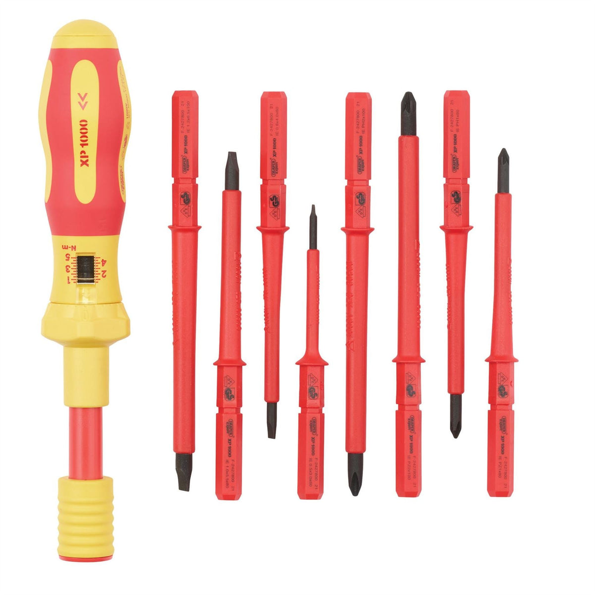 Draper XP1000 VDE Interchangeable Torque Screwdriver Set (9 Piece) 65372  White Rose Tools