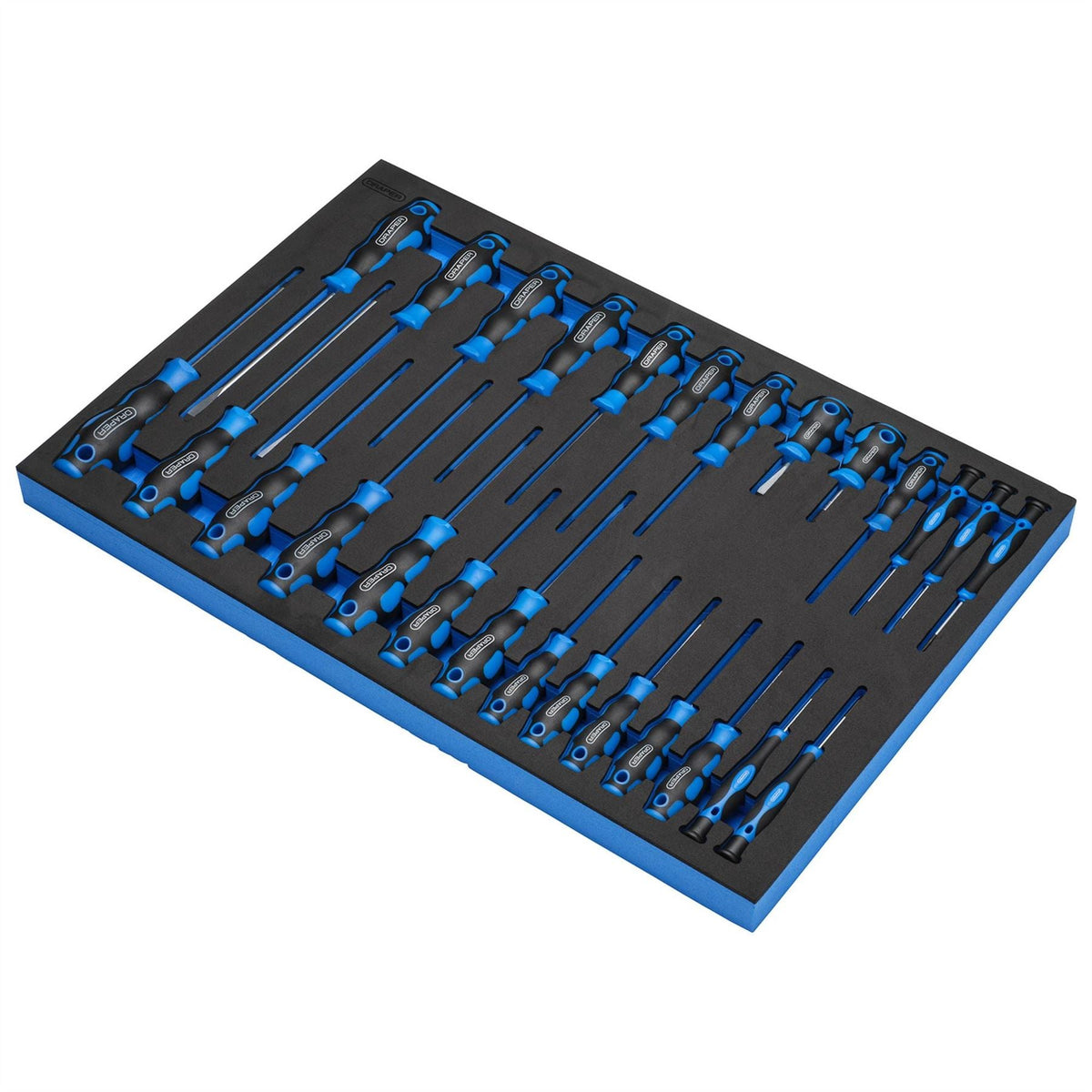 Draper Soft Grip Screwdriver Set in Full Drawer EVA Insert Tray (27 Piece) 63406  White Rose Tools