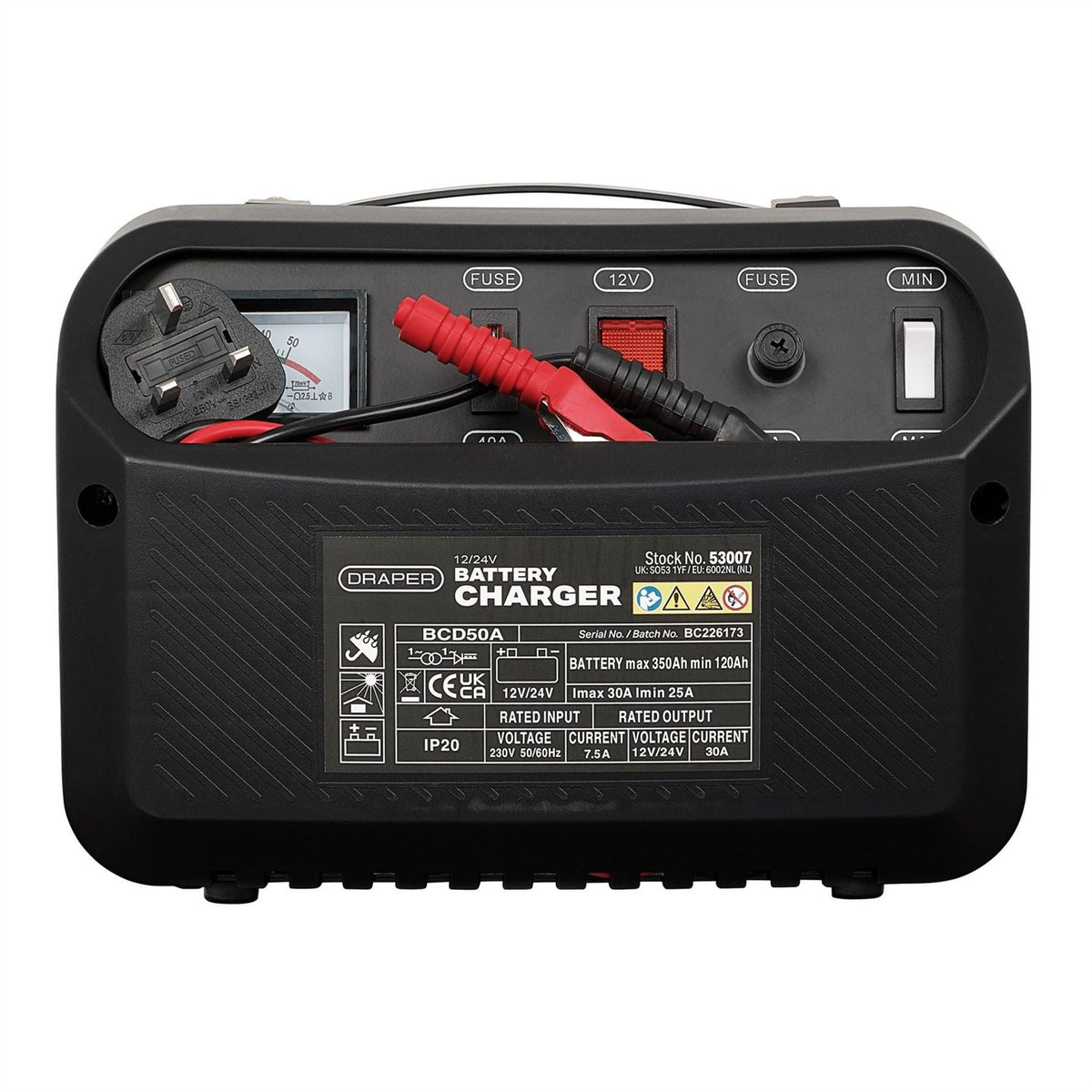 Draper 12/24V Battery Charger 25 - 30A 53007  White Rose Tools