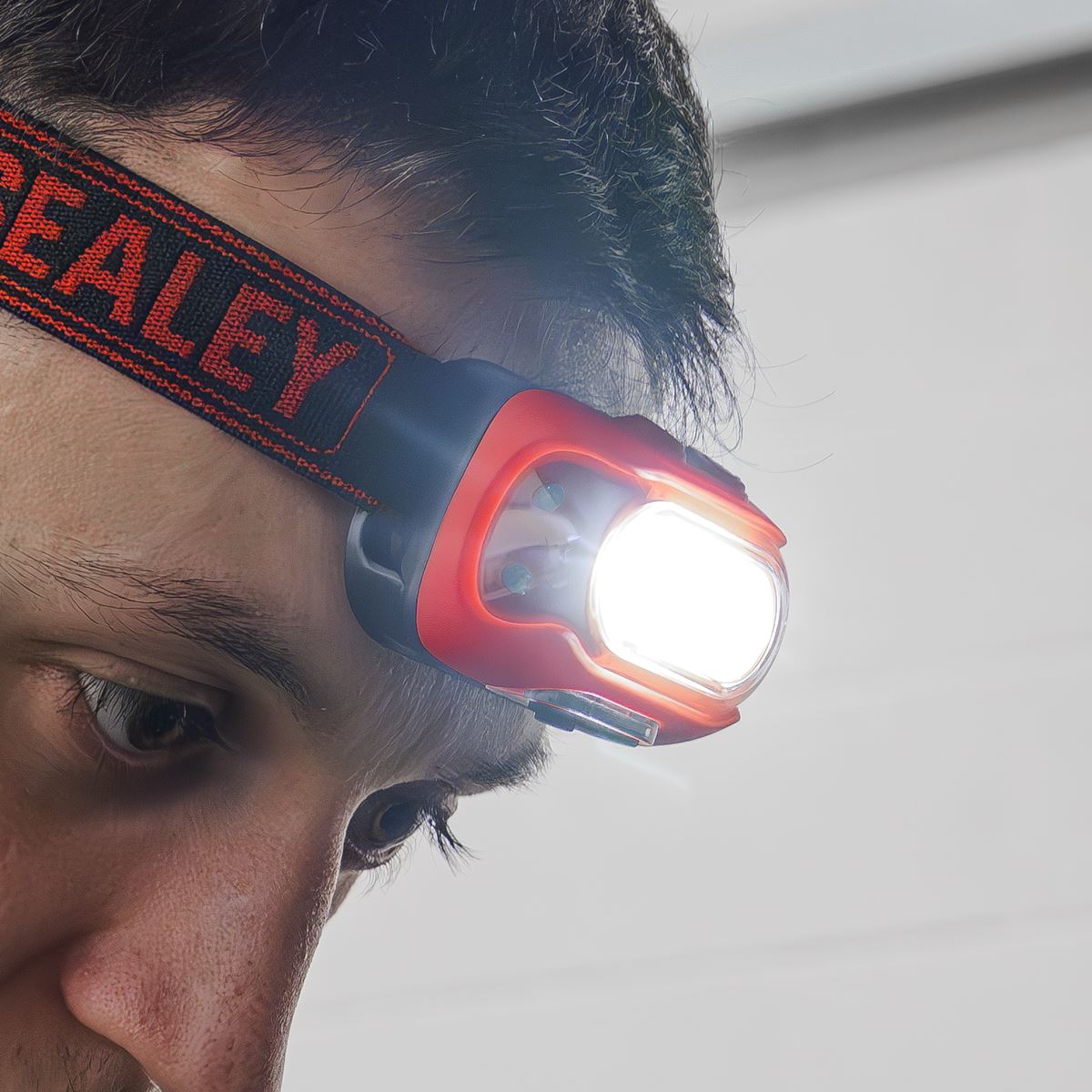 Sealey Rechargeable Head Torch with Auto-Sensor 8W COB LED - Red 