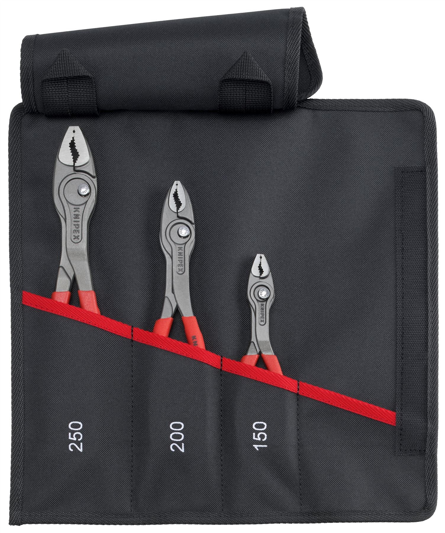 KNIPEX TwinGrip Slip Joint Water Pump Pliers Set 3 Pieces 150mm 200mm 250mm in Tool Roll 00 19 61 V01