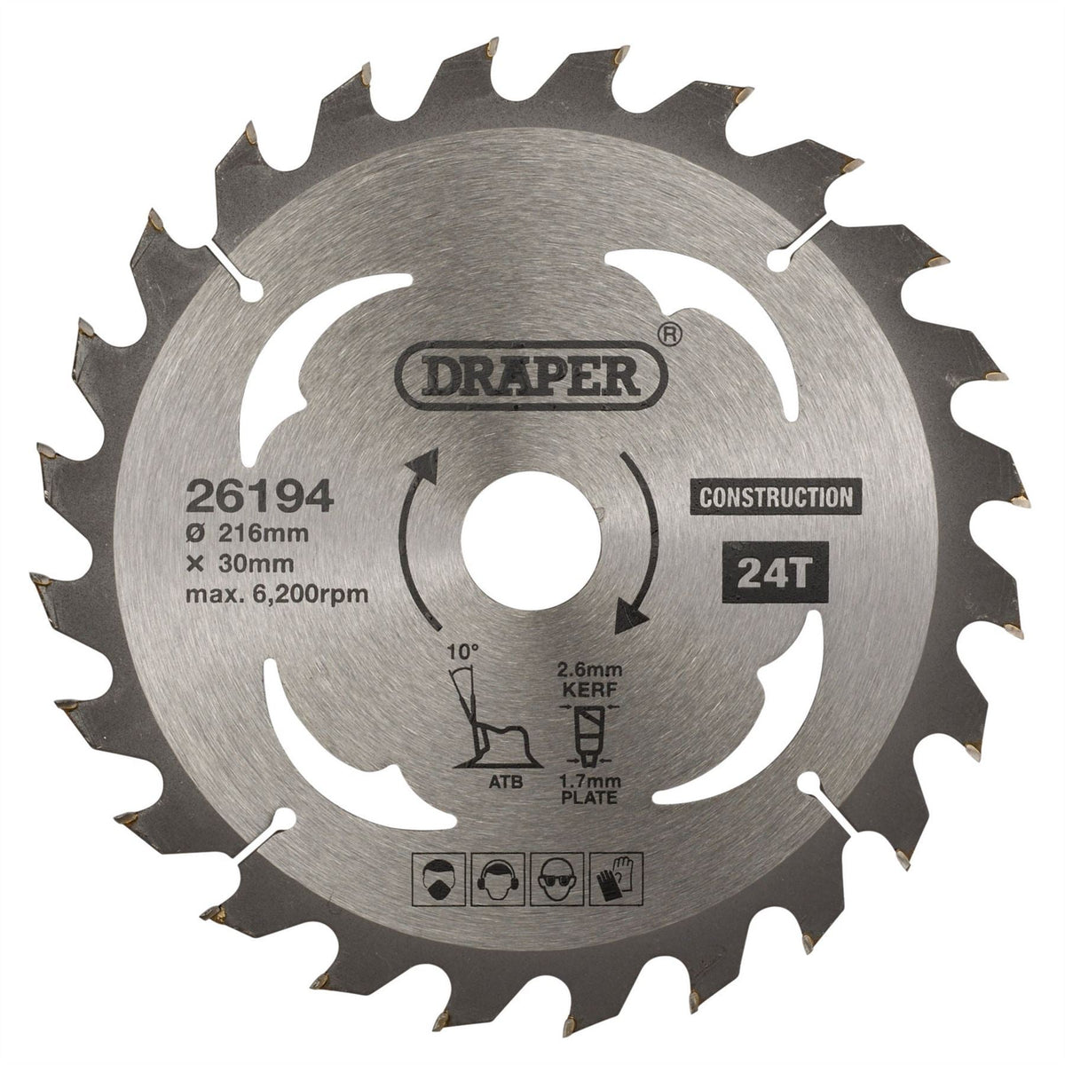 Draper TCT Construction Circular Saw Blade 216 x 30mm 24T 26194  White Rose Tools