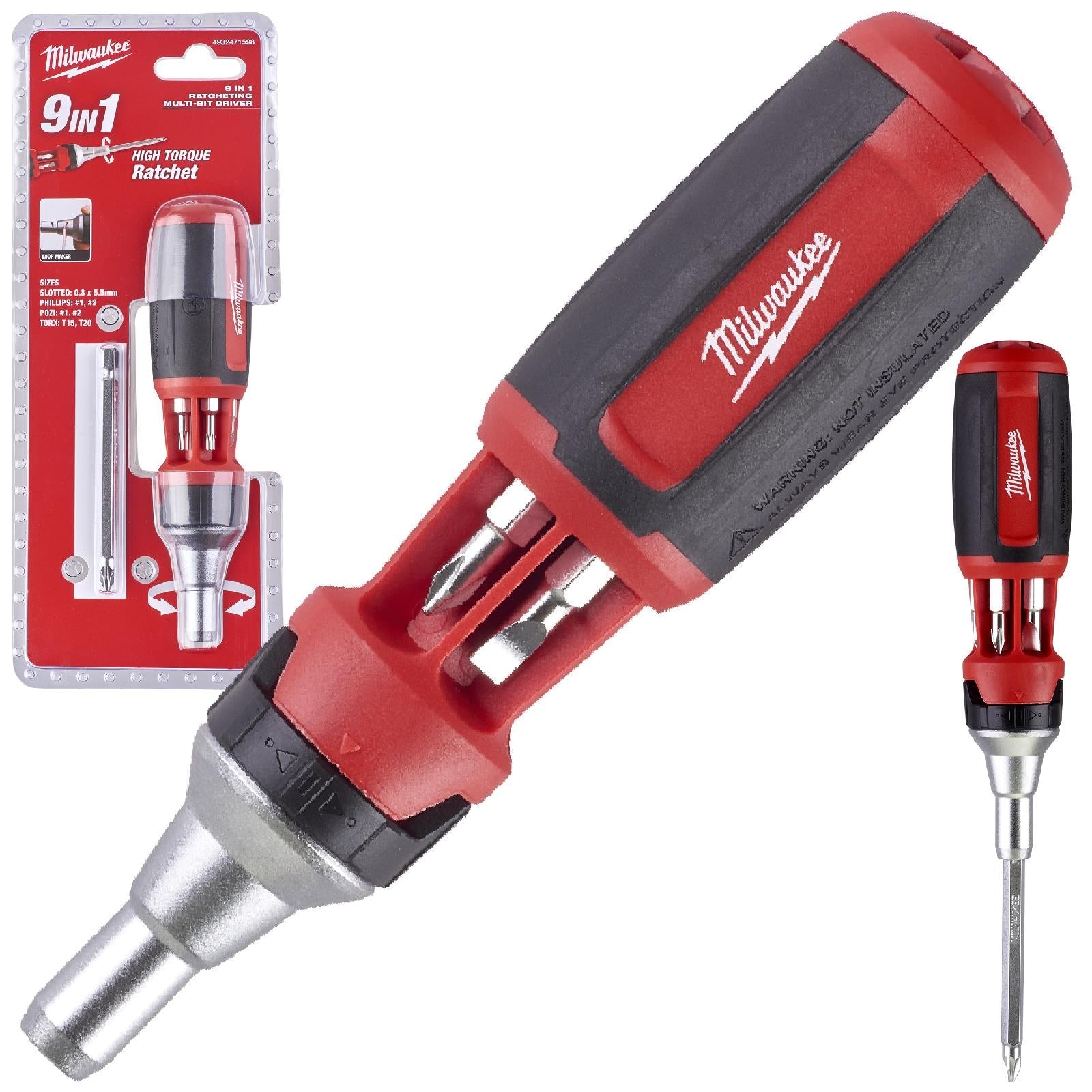 Milwaukee Ratchet Screwdriver 9 in 1 Universal Phillips Pozi Torx Slotted 
