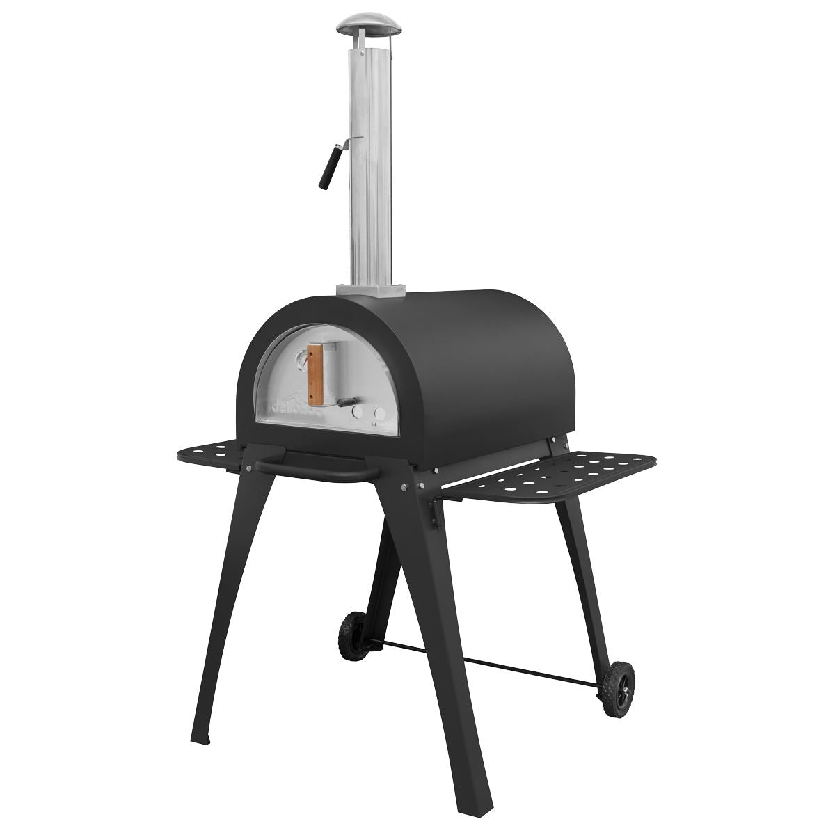 Dellonda Large Outdoor Wood-Fired Pizza Oven & Smoker with Side Shelves & Stand