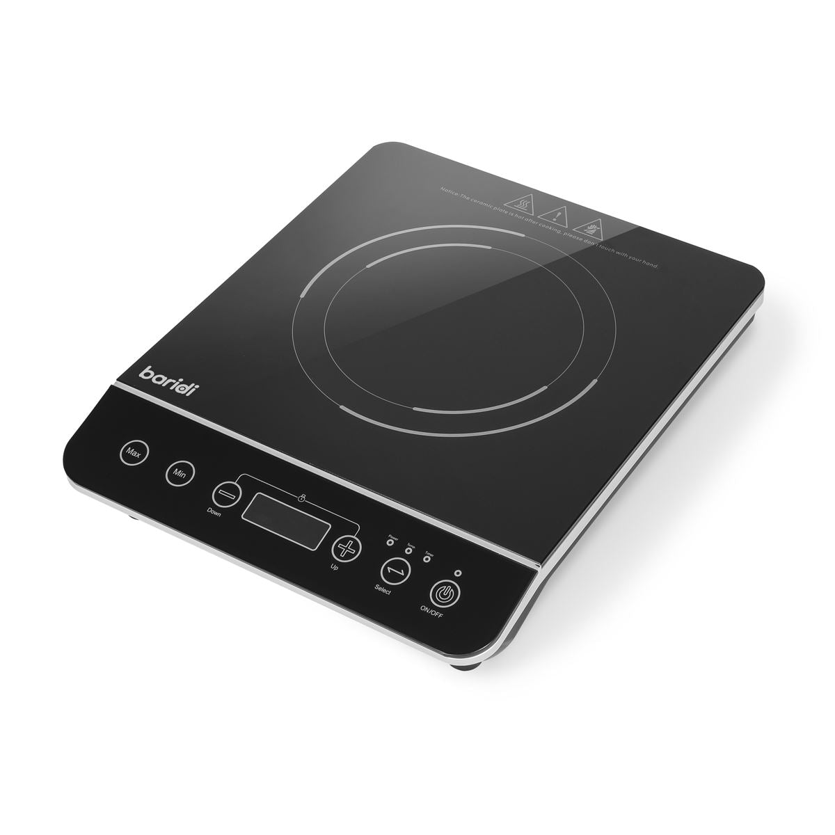 Baridi Induction Hob: Single Zone with 13A Plug, 10 Power Settings 200W-2000W, Touch Controls, 3-Hour Timer Function, Child Lock, Black