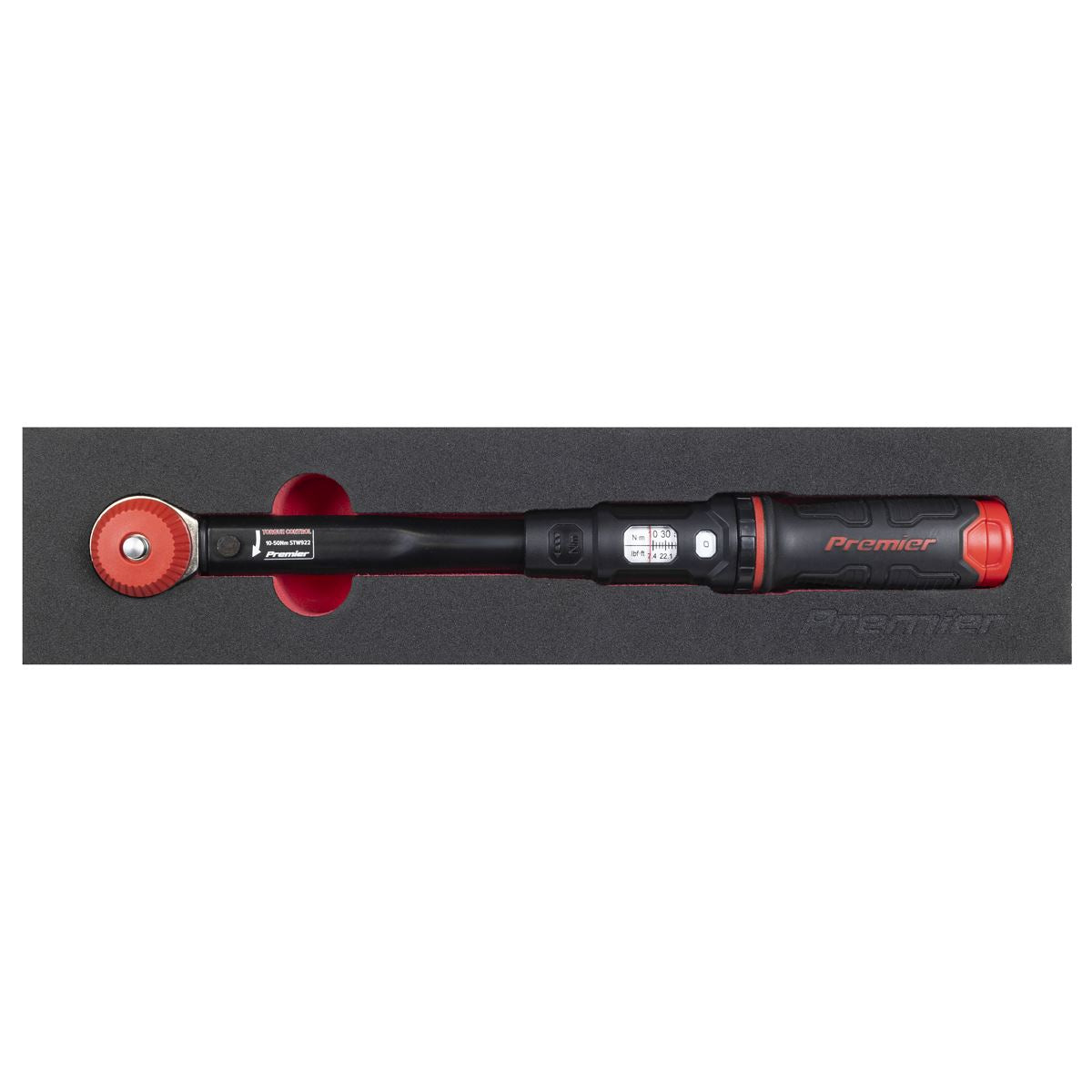 Sealey Premier Black Calibrated Micrometer Torque Wrench with 3/8"Sq Push-Through Drive 10-50Nm  White Rose Tools