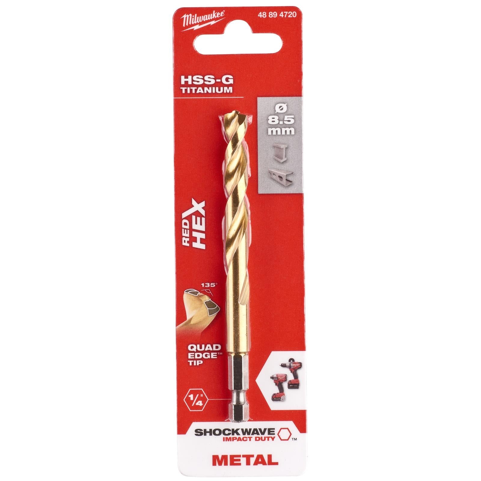 Milwaukee Red Hex Metal Drill Bits HSS Shockwave Impact Duty 1/4" Hex Shank 