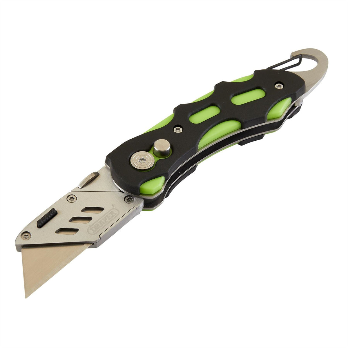 Draper Folding Trimming Knife with Belt Clip Green/Orange 24424  White Rose Tools