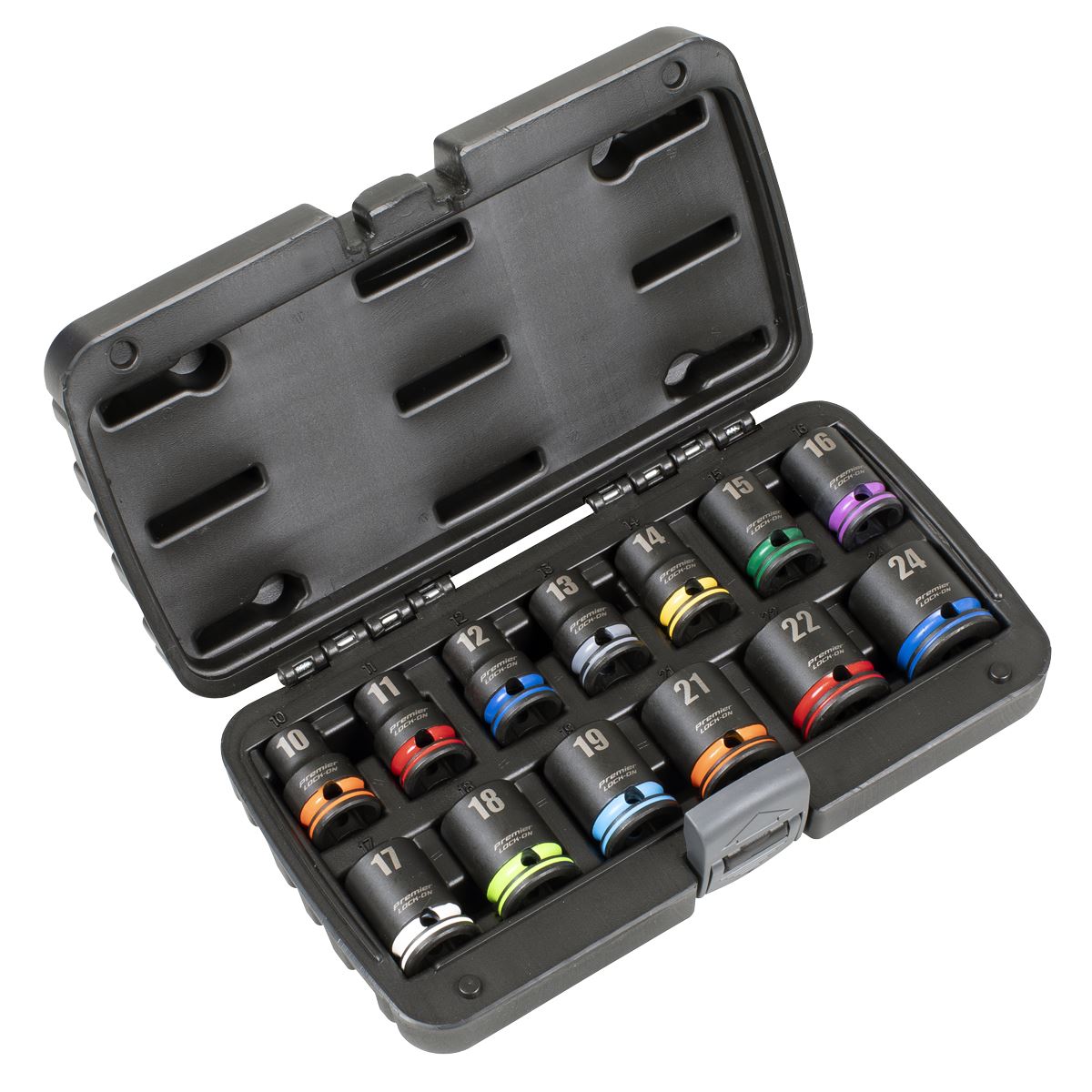 Sealey Premier Lock-On™ Impact Socket Set 13pc 1/2"Sq Drive 6pt Metric