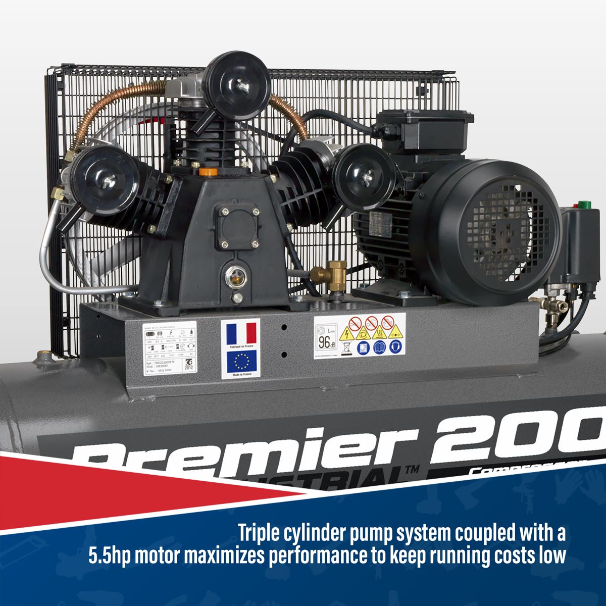 Sealey Premier 200L Belt Drive Air Compressor 5.5hp 3ph