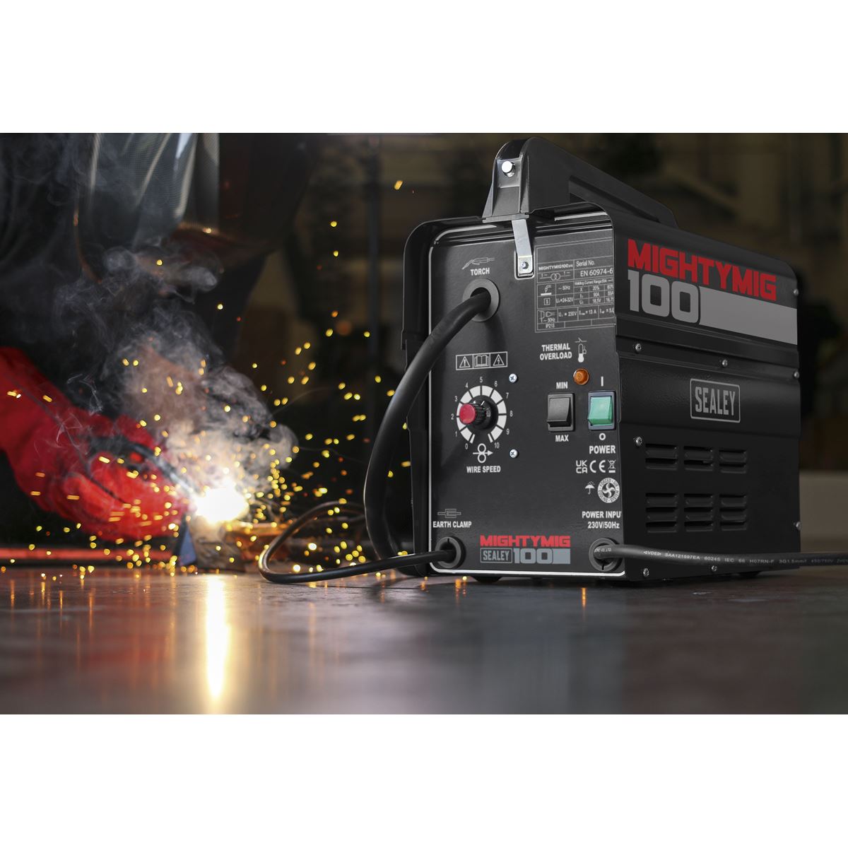 Sealey MIG Welder MIGHTYMIG100 100A 230V No-Gas Gasless Mighty Mig Flux Wire Tip 