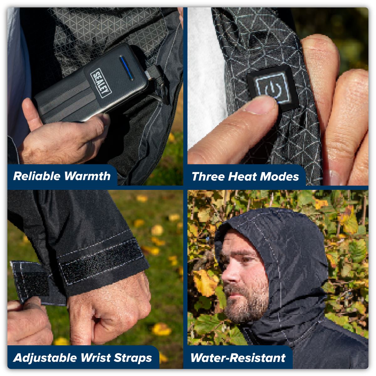 Sealey 5V Heated Rain Jacket with Power Bank 20Ah - Medium