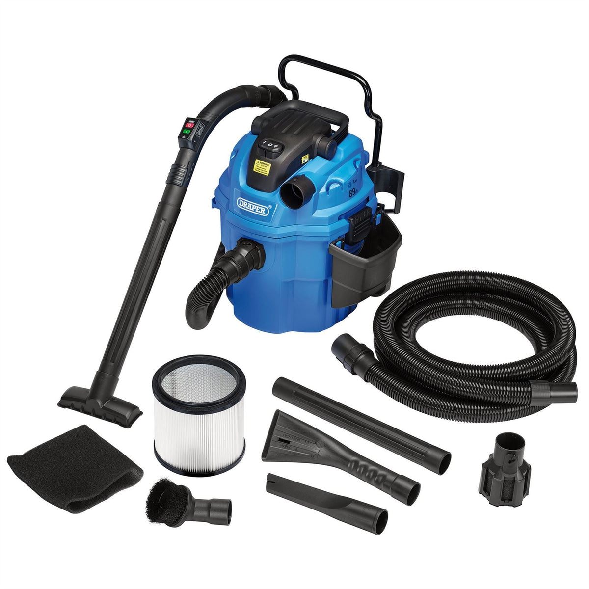 Draper 230V Wall Mounted Wet and Dry Vacuum Cleaner 1500W 36313  White Rose Tools