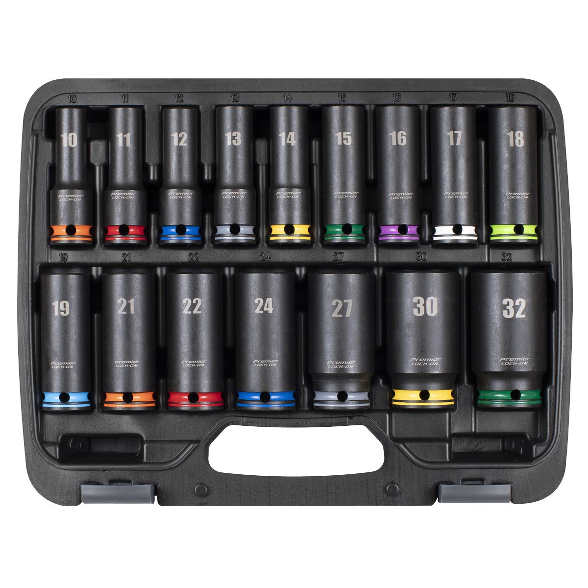 Sealey Premier Lock-On™ Deep Impact Socket Set 1/2"Sq Drive 16pc  White Rose Tools