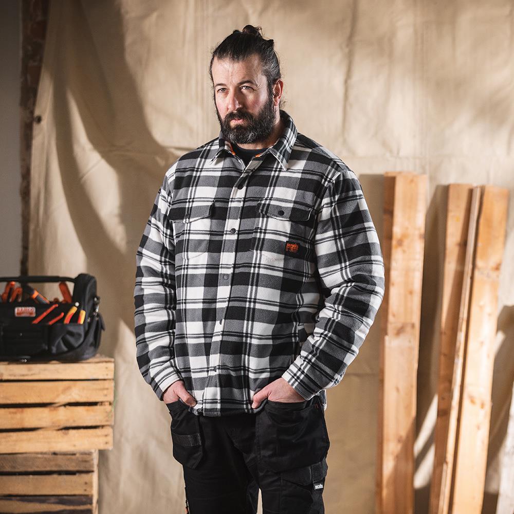 Scruffs Worker Padded Checked Shirt Black / White - Choose Size  White Rose Tools