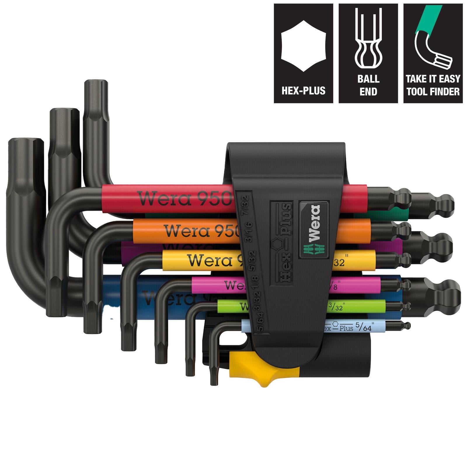 Wera Hex Key Set Stubby 950/9 Hex Plus Multicolour Imperial 3 L-Key Set BlackLaser 9 Pieces 5/64"-3/8