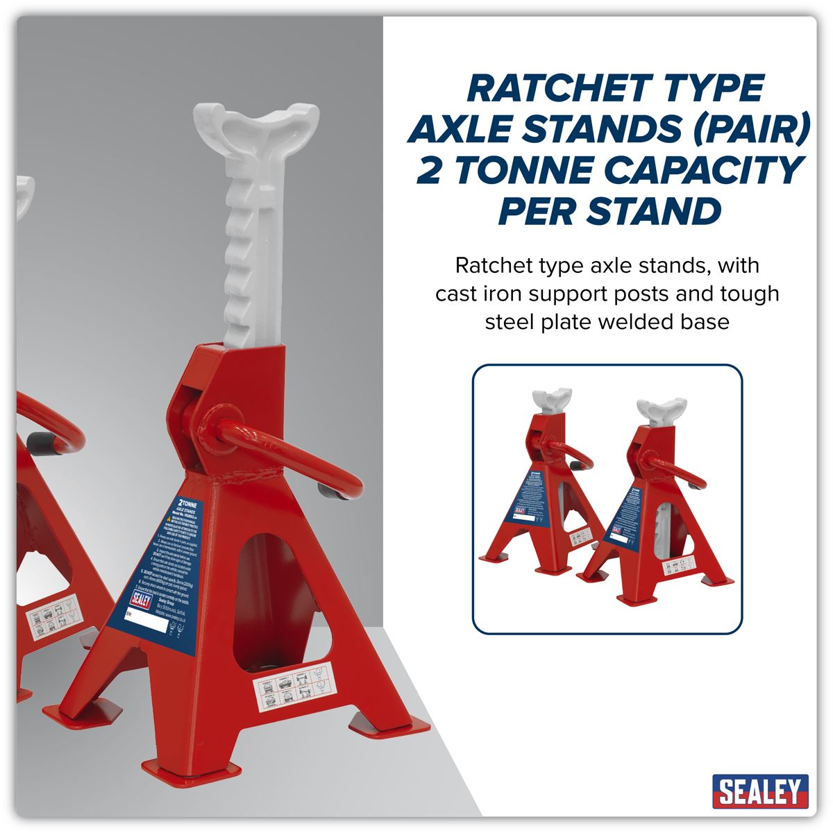 Sealey Ratchet Type Axle Stands (Pair) 2 Tonne Capacity per Stand