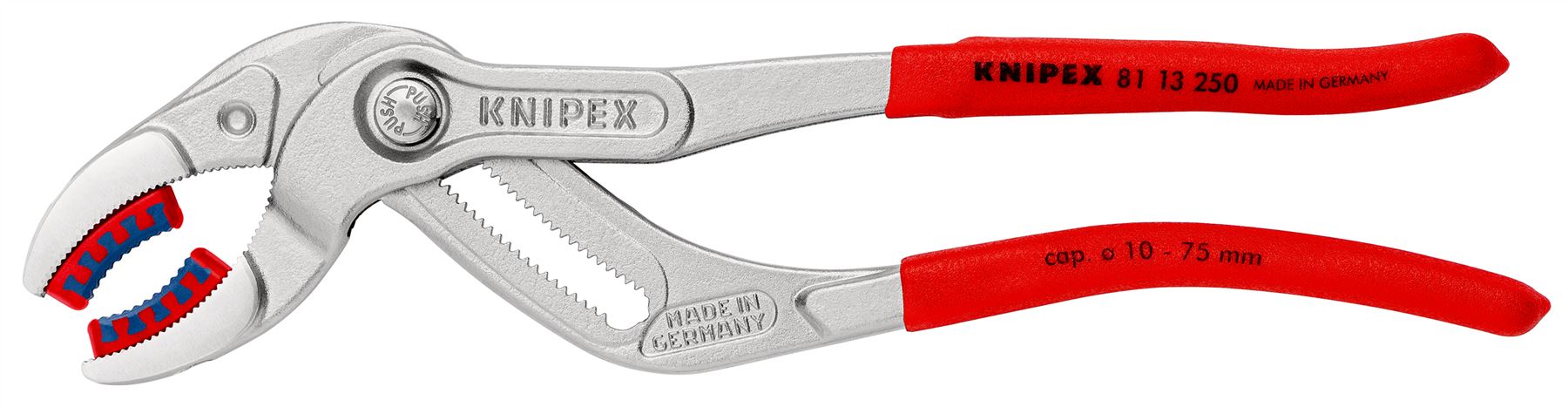 KNIPEX Siphon and Connector Pliers Plastic Jaws for Traps Tube Fittings Connectors 250mm Chrome Plastic Coated 81 13 250 SB