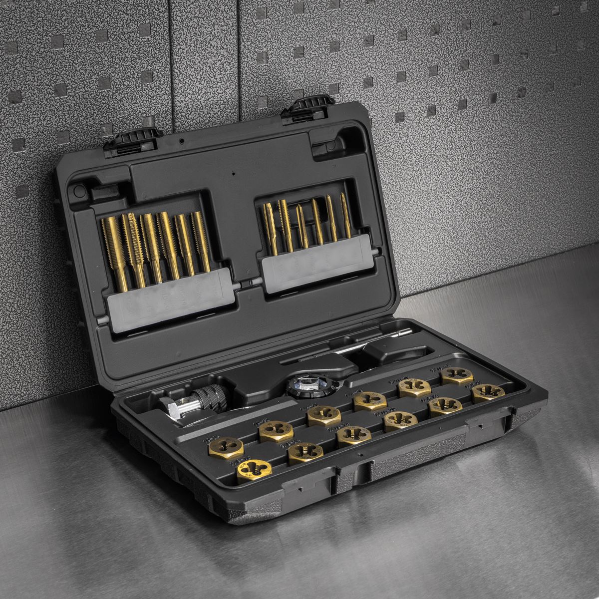 Sealey Premier Hexagonal Tap & Die Set 26pc Hexagonal  - SAE/Imperial - Titanium Coated  White Rose Tools