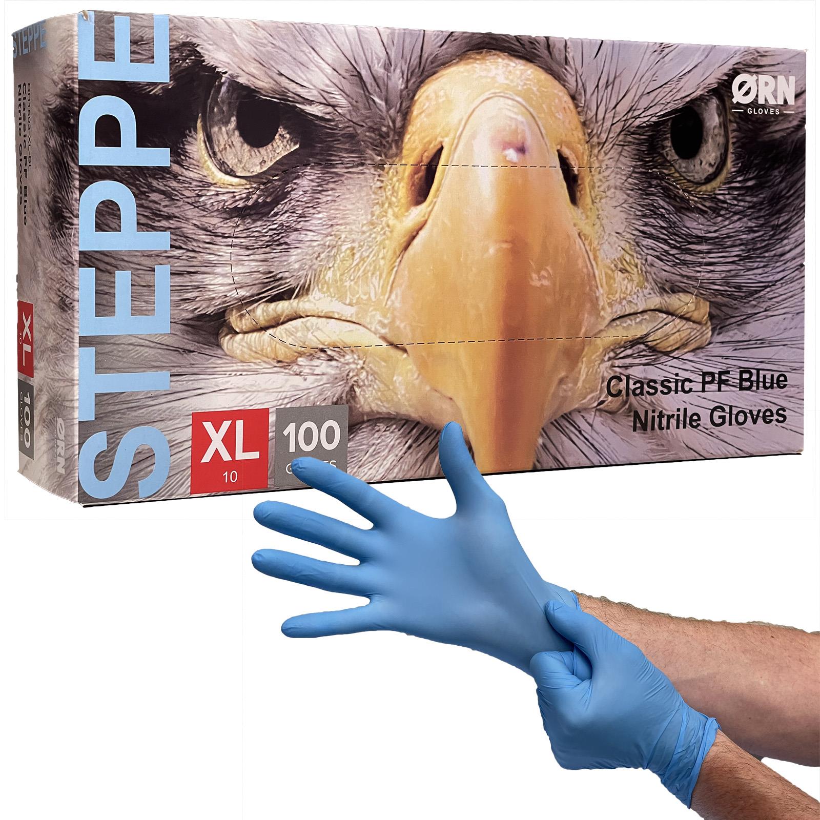 ORN Nitrile Disposable Gloves Steppe Classic Blue Powder Latex Free 100 Box - Choose Size