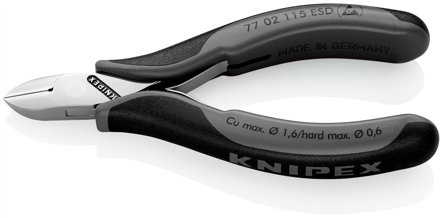 KNIPEX Electronics Diagonal Cutter Pliers with Carbide Cutting Edges 115mm Multi Component Grips 77 02 115 ESD