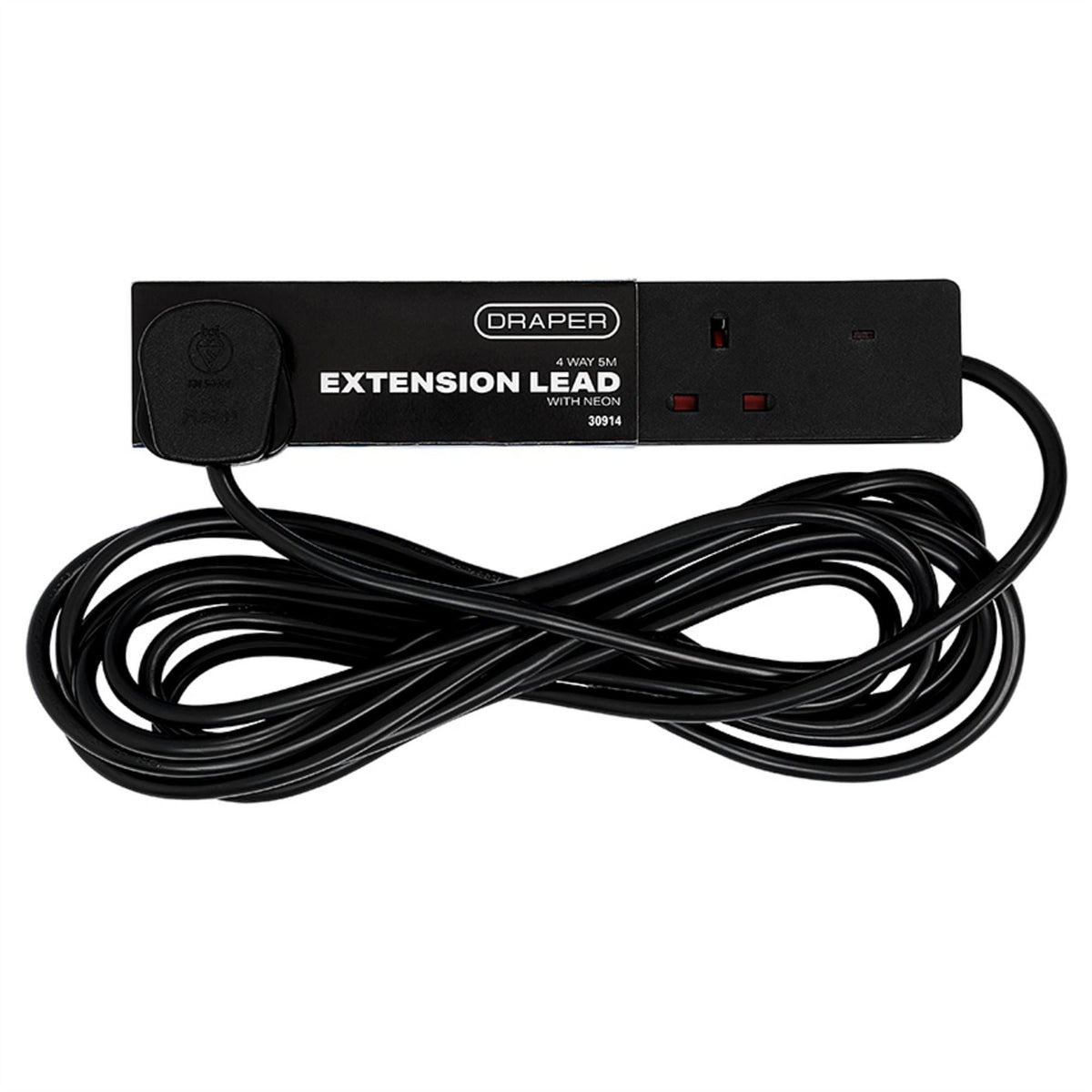 Draper 4 Way Black Extension Lead 5m 30914  White Rose Tools