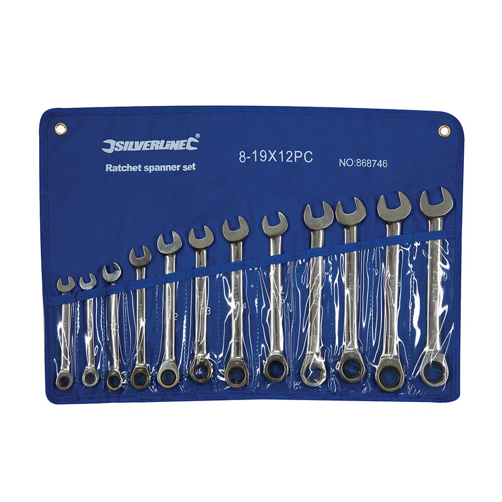 Silverline Fixed Head Ratchet Spanner Set 12pce 8 - 19mm 868746