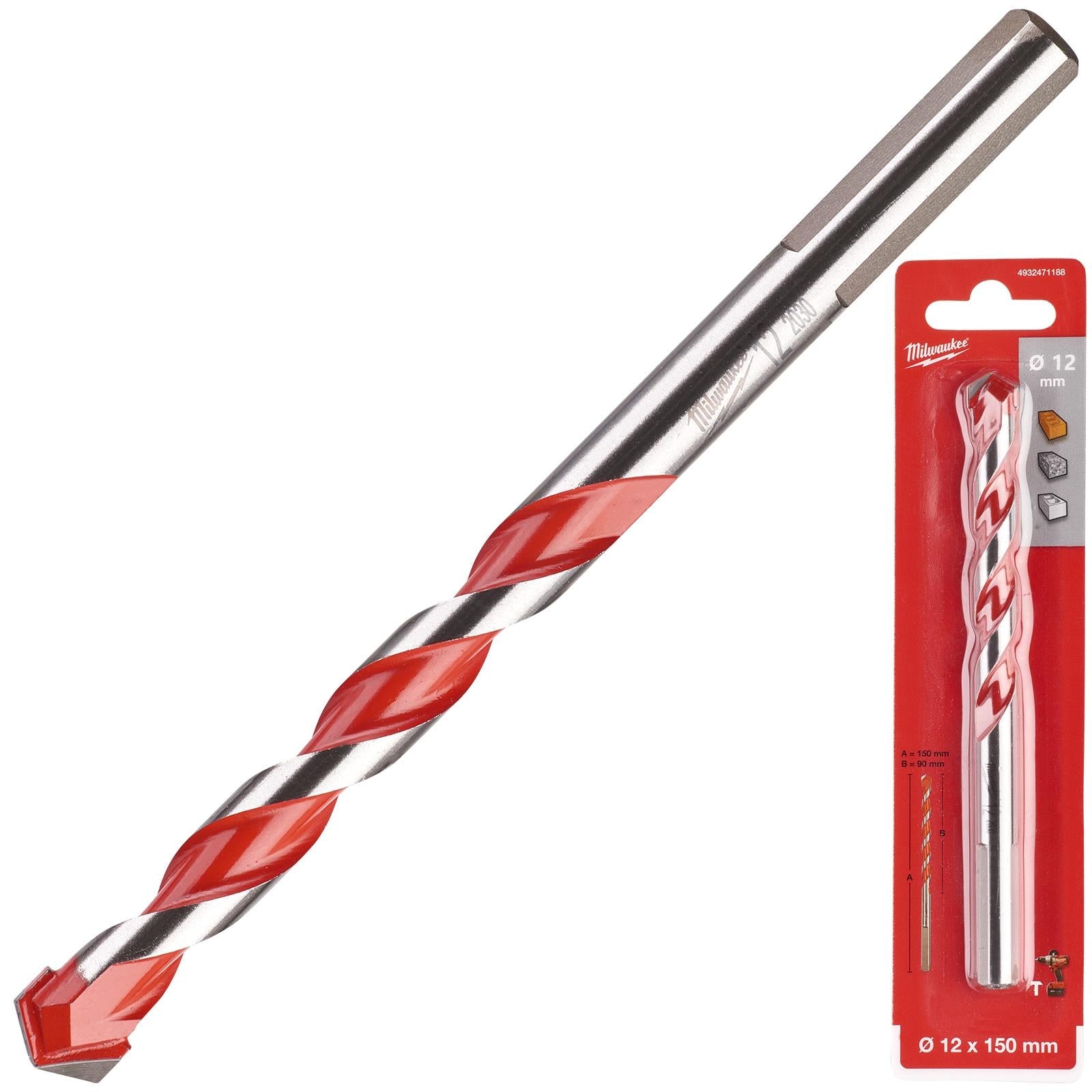 Milwaukee Premium Concrete Masonry Drill Bits 3 Flat Shank Hammer and Rotary 