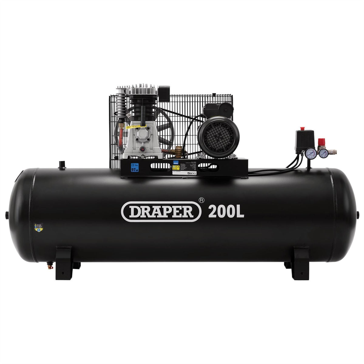 Draper 230V 200L Stationary Belt-Driven Air Compressor 2.2kW/3HP 55313  White Rose Tools
