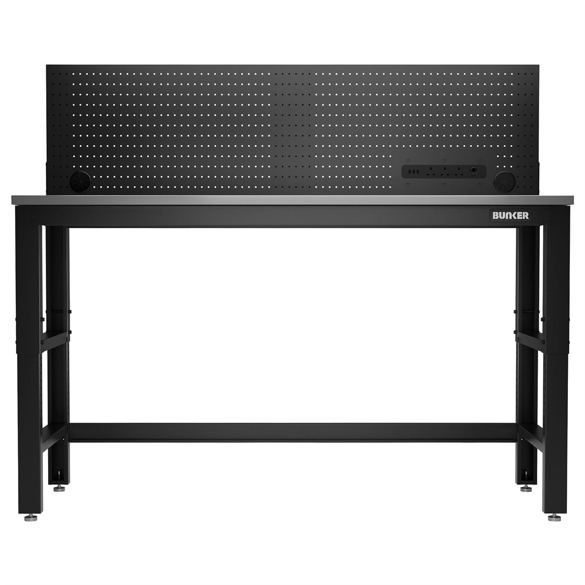 BUNKER Workbench with Stainless Steel Worktop and Power Pegboard 1830mm 27457  White Rose Tools