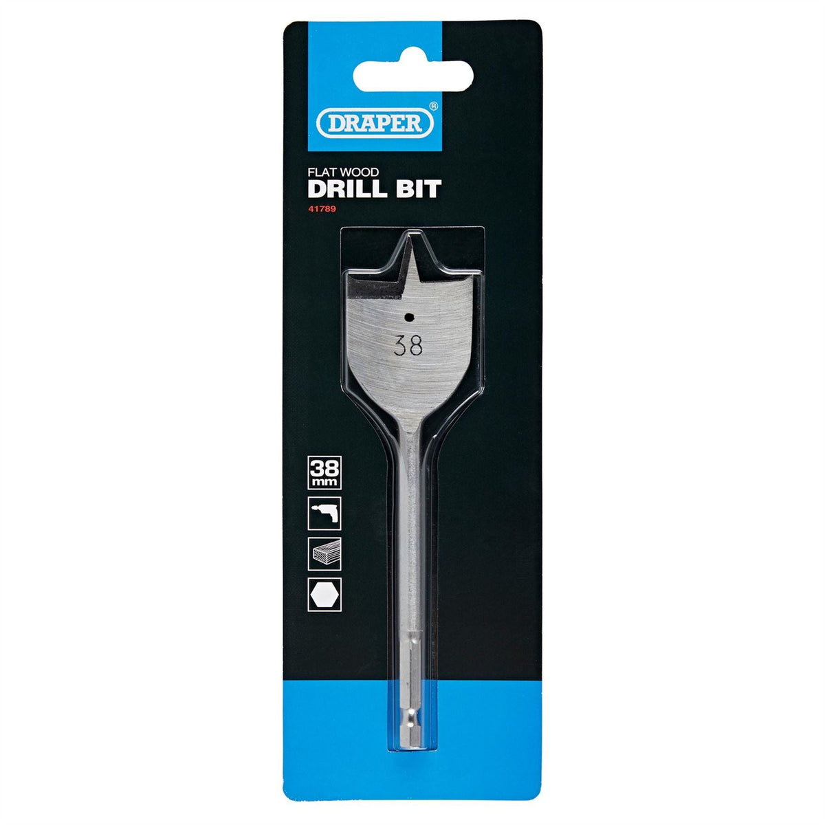 Draper Flat Wood Drill Bit 38 x 152mm 41789  White Rose Tools