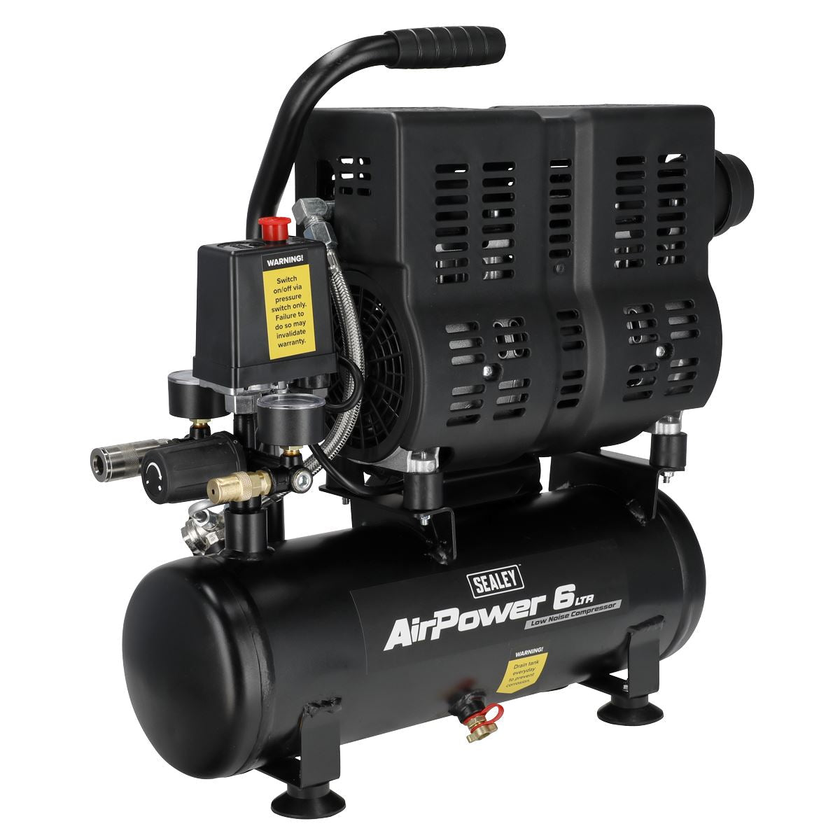 Sealey 6L Oil Free Low Noise Direct Drive Air Compressor 1hp  White Rose Tools