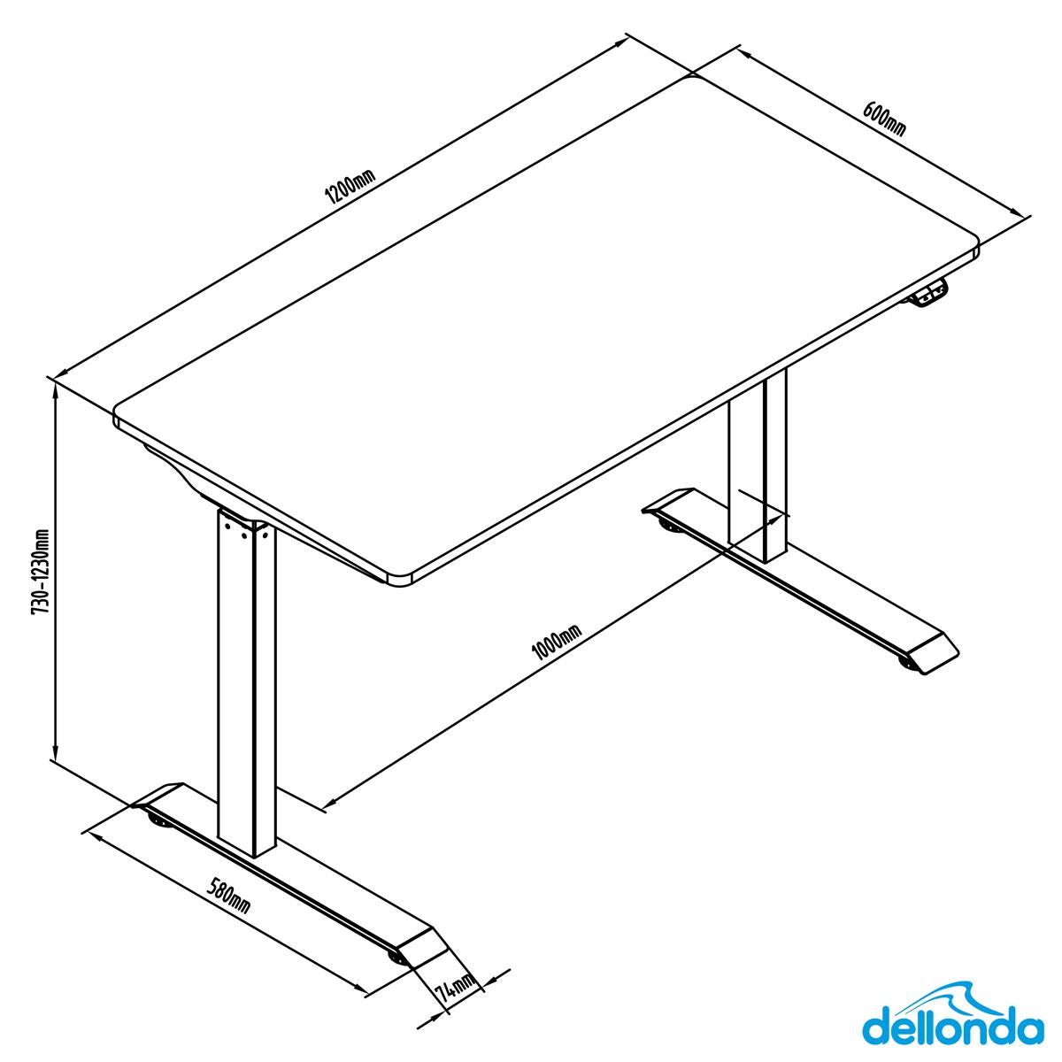 Dellonda Oak Electric Adjustable Office Standing Desk, Quiet, 70kg, 1200 x 600mm
